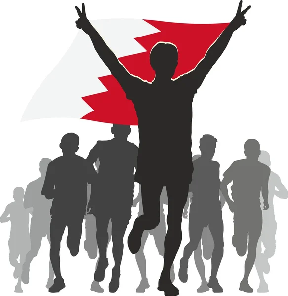 Atleet met de vlag van Bahrein (Bahrain) bij de finish — Stockvector
