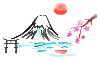vektör Fuji Dağı ve sakura, Japonya