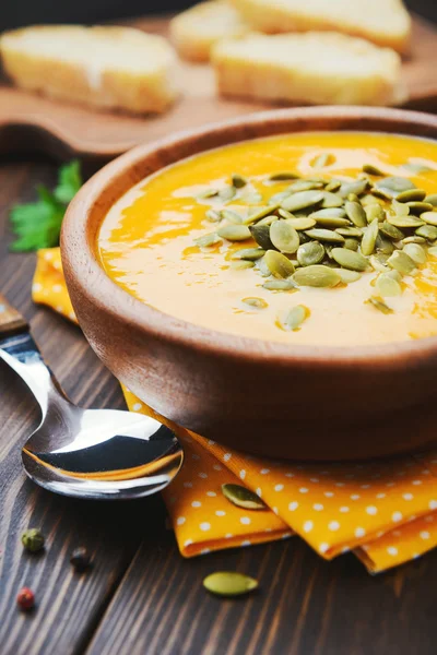 A bowl of homemade creamy pumpkin soup Stock Image