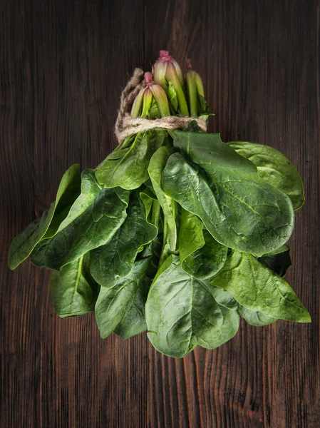 Bunch of fresh spinach with roots Stock Photo