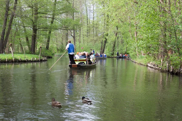 Patos y botes en el canal — Foto de Stock