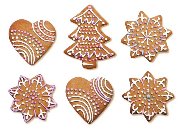 Decorated Christmas gingerbread cookies isolated — Stock Photo, Image