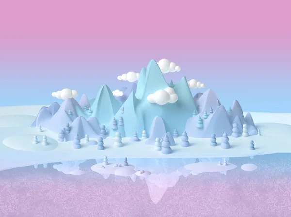 Infância Fantasia Mundo Inverno Sonho Montanha Congelado Lago Paisagem Com — Fotografia de Stock