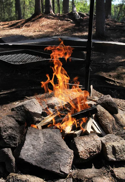 Campfire Flaming Stone Bed Trekking Trail — Stock Photo, Image