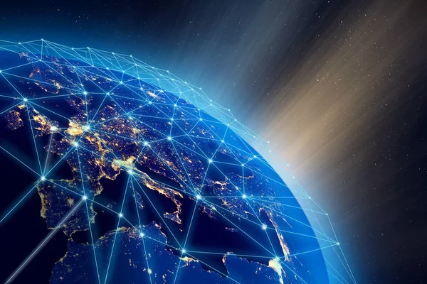 Planet Earth Stadsljus Och Global Infrastruktur För Digitala Nätverk Några — Stockfoto