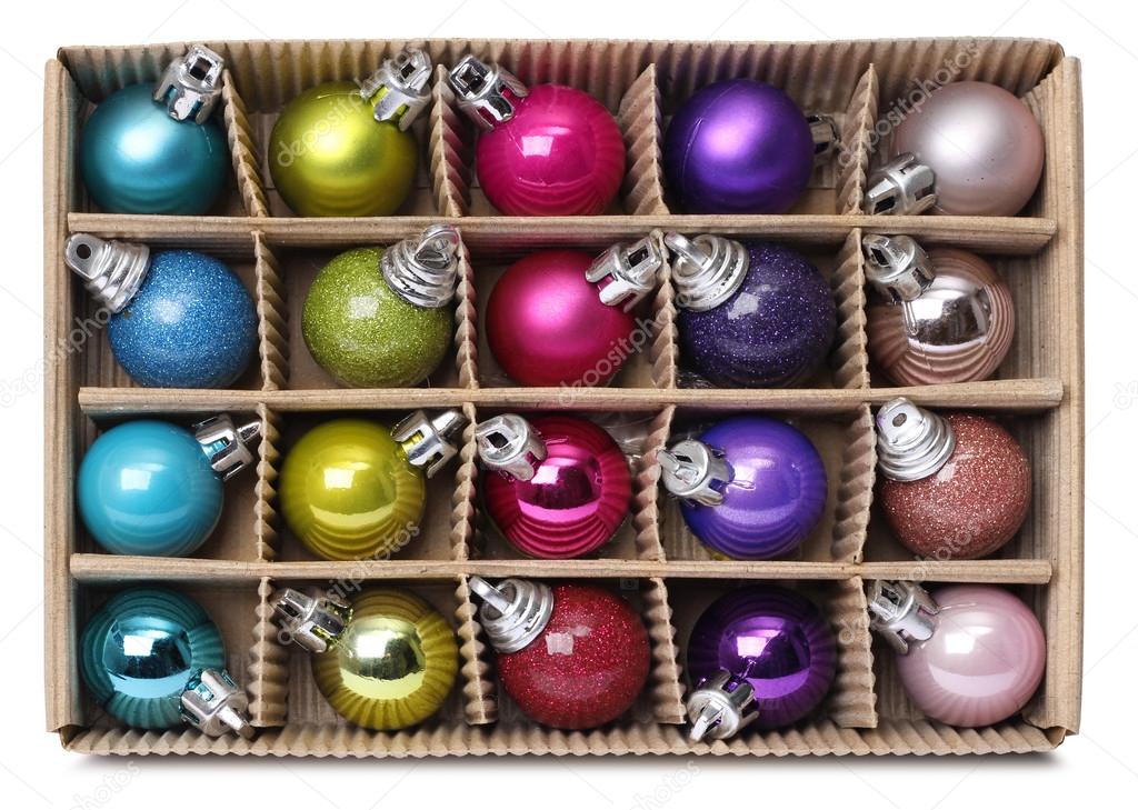 Colorful Xmas balls in box