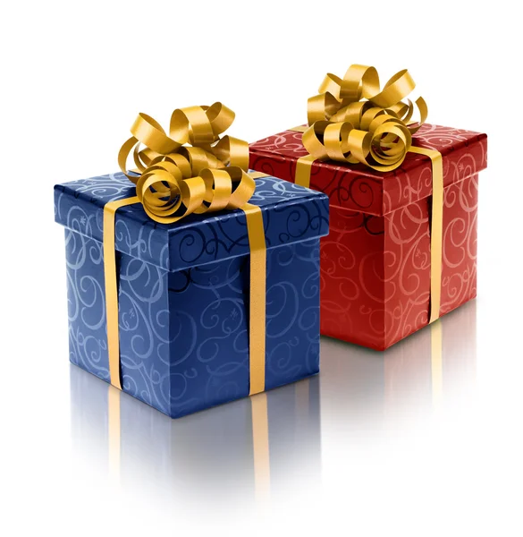 Eleganti scatole regalo blu e rosso — Foto Stock