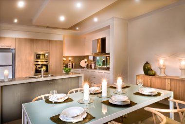 Modern yemek odası ve mutfak