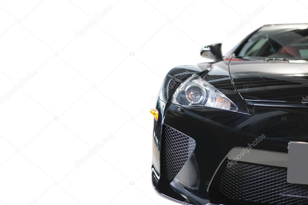 Front view of black shiny attractive colored luxury motor car