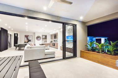 Modern oturma odası veranda alanı için bağlı olduğu 