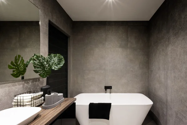 Koyu renk döşemeleri yapılan Modern Banyo Duvar 