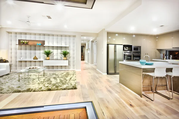 Closeup of a modern kitchen and living room — Stock Photo, Image