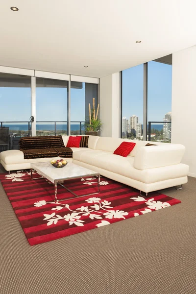 宽敞的客厅与红地毯 — 图库照片