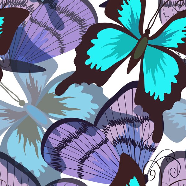 Seamless background with tropical butterflies