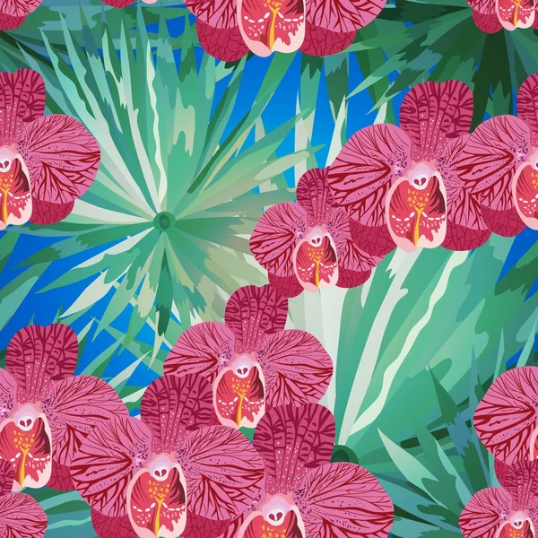 Fond tropical sans couture avec des orchidées — Image vectorielle