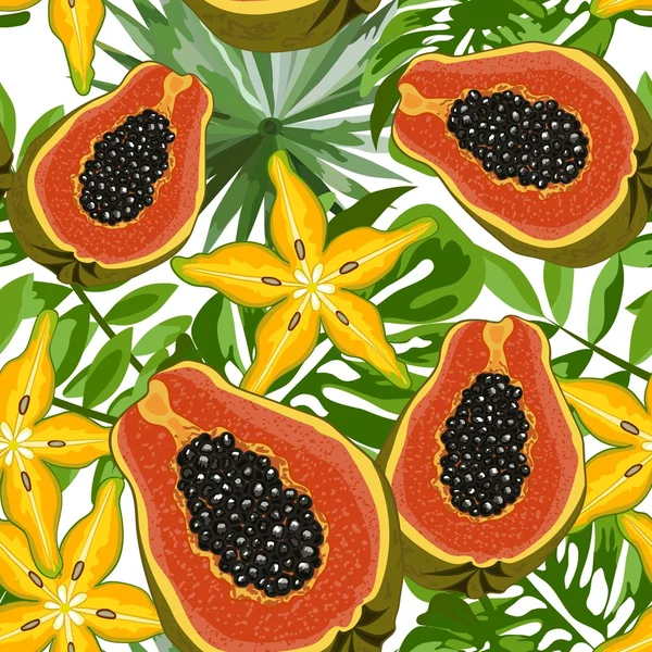 Fundo sem costura com frutas tropicais — Vetor de Stock