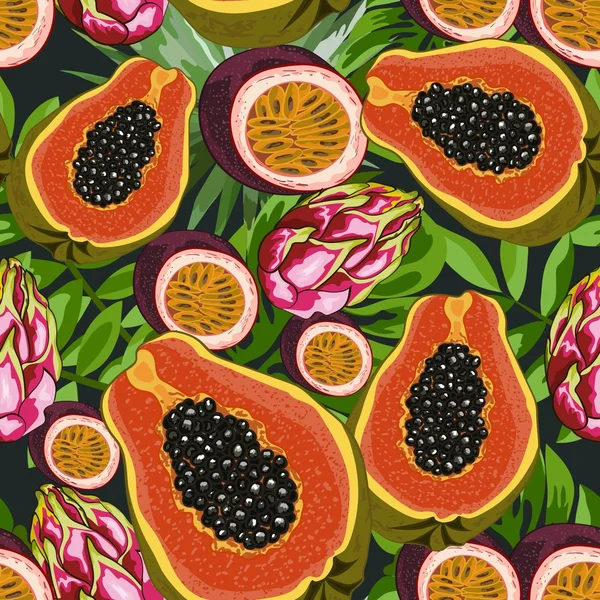 Fondo sin costuras con frutas tropicales — Vector de stock