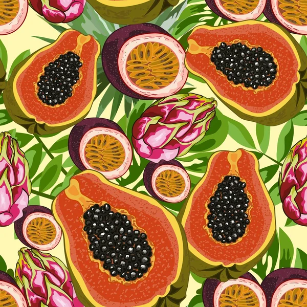 Fond sans couture avec des fruits tropicaux — Image vectorielle