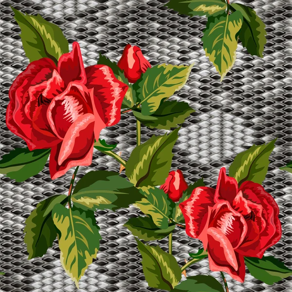 无缝背景与蛇皮肤和花的玫瑰 免版税图库插图