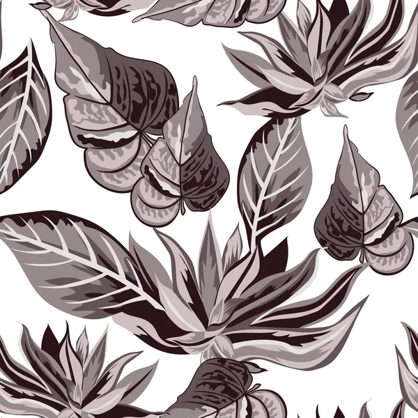 Fond sans couture avec des feuilles tropicales tropicales — Image vectorielle