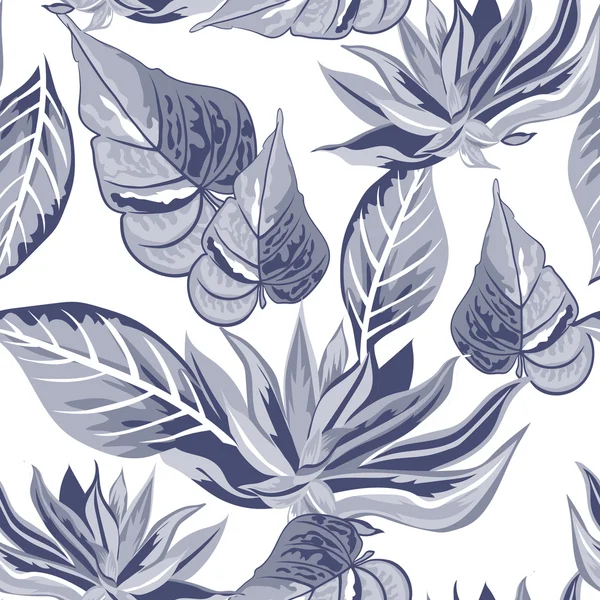 Fond sans couture avec des feuilles tropicales tropicales — Image vectorielle