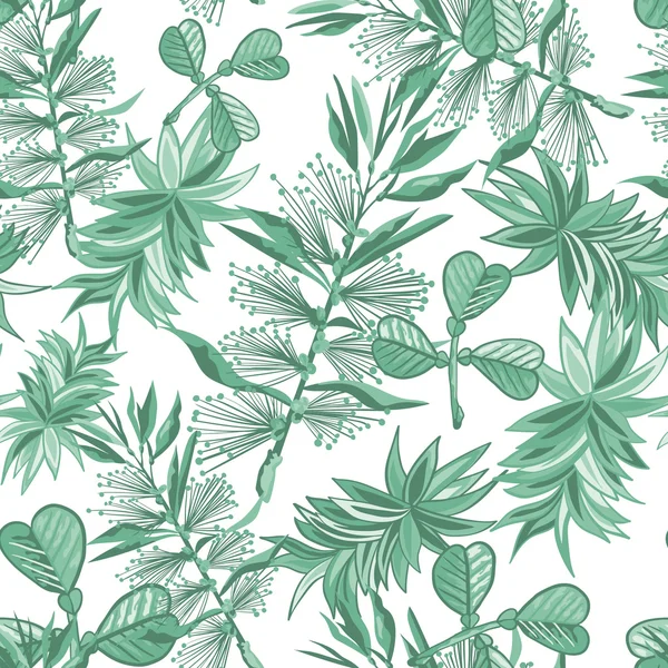 Бесшовный фон с тропическими тропическими листьями — стоковый вектор