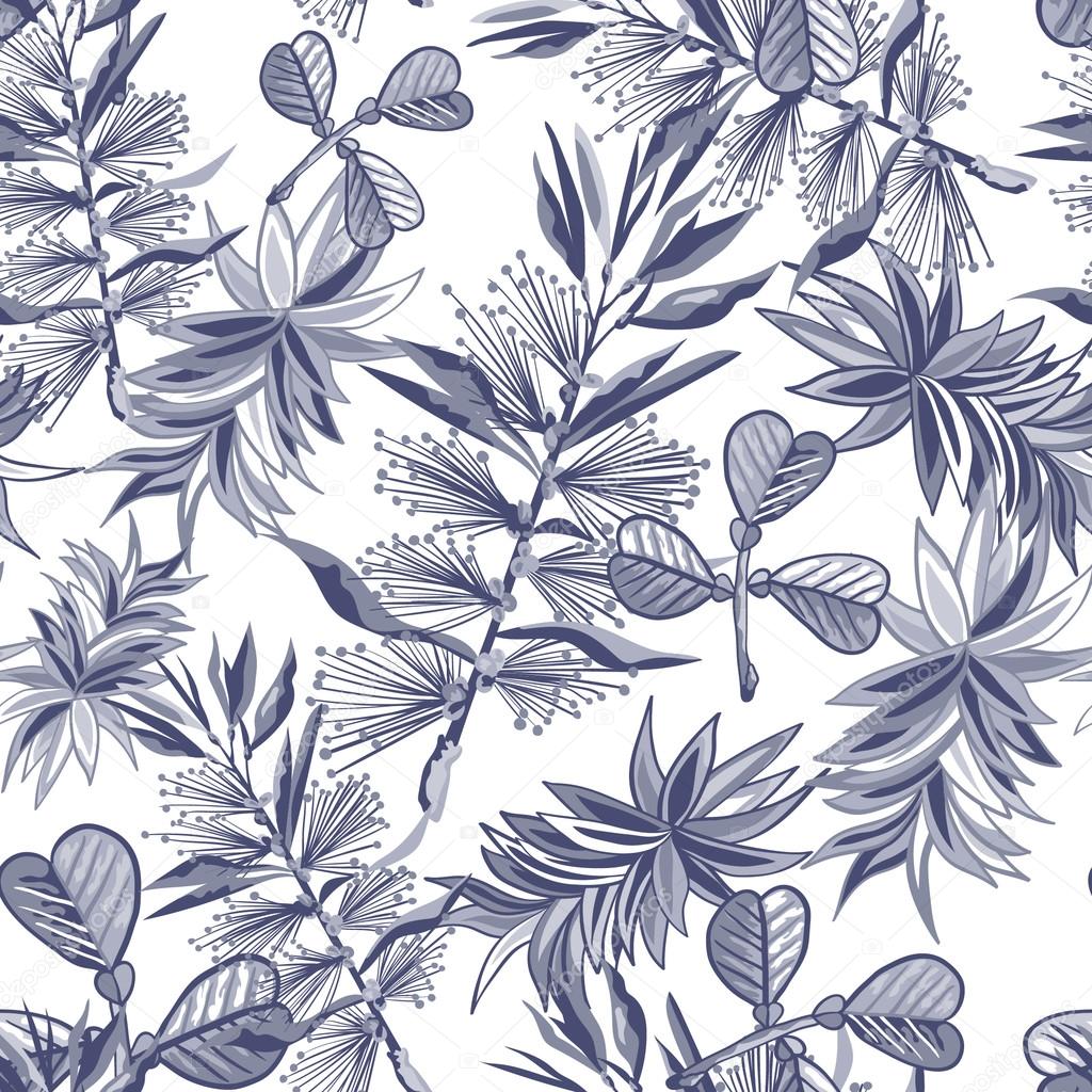 Seamless background with tropical tropical leaves