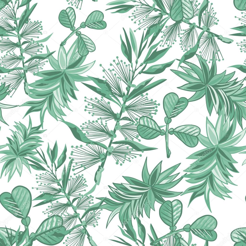 Seamless background with tropical tropical leaves