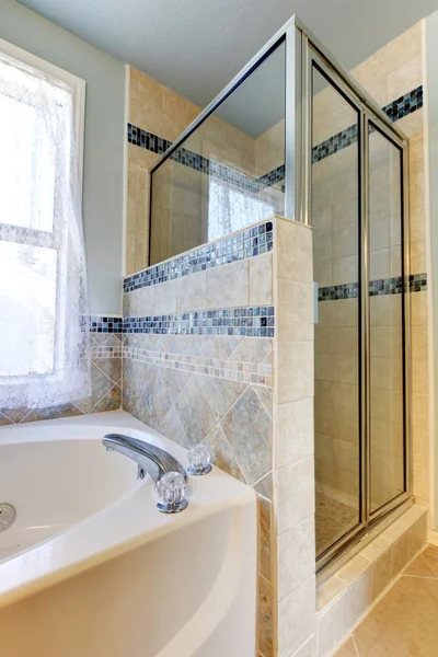 Design intérieur coin salle de bain avec douche à l'italienne et beauti — Photo