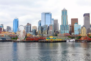 Seattle ferris wheel. View is from the water clipart