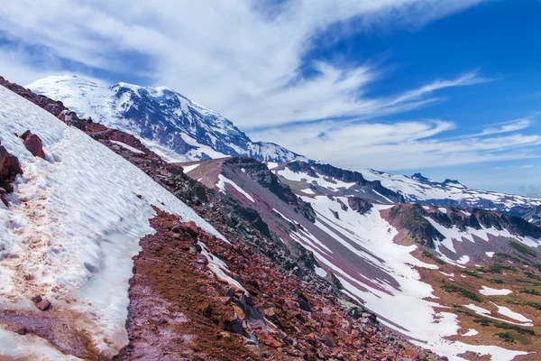 Caminata de verano en el Parque Nacional Monte Rainier con vista al Monte Rainier . —  Fotos de Stock