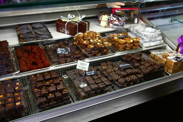 Chocolate candy in a store window — Stock Photo, Image
