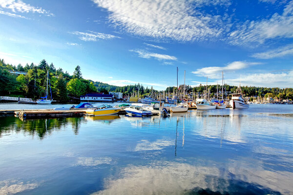 Gig Harbor, WA - September 25, 2011: Small town downtown marina area.