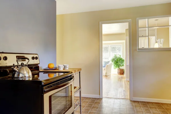 Kitchen interior with white cabinets and bright navy walls — Stock Photo, Image