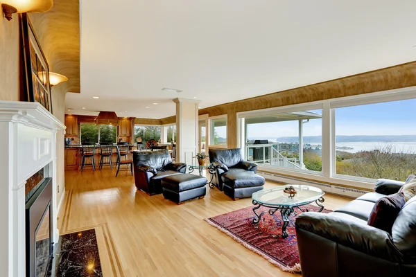 Sala de estar bem mobilada com piso de madeira — Fotografia de Stock