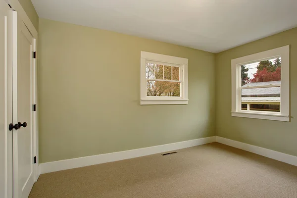 Habitación vacía interior con paredes verdes y suelo de alfombra . — Foto de Stock