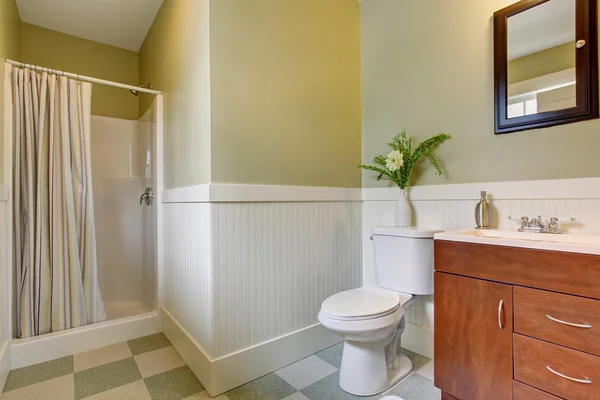 Design intérieur salle de bain légère avec armoire marron — Photo