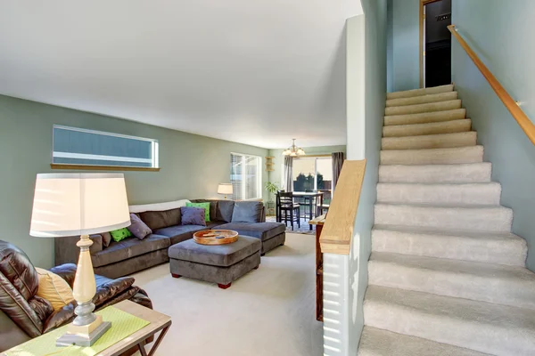 Living room interior in green tones connected to dining area. — Stock Photo, Image