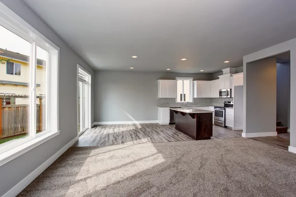 Casa gris interior de la cocina habitación conectada con la sala de estar . — Foto de Stock
