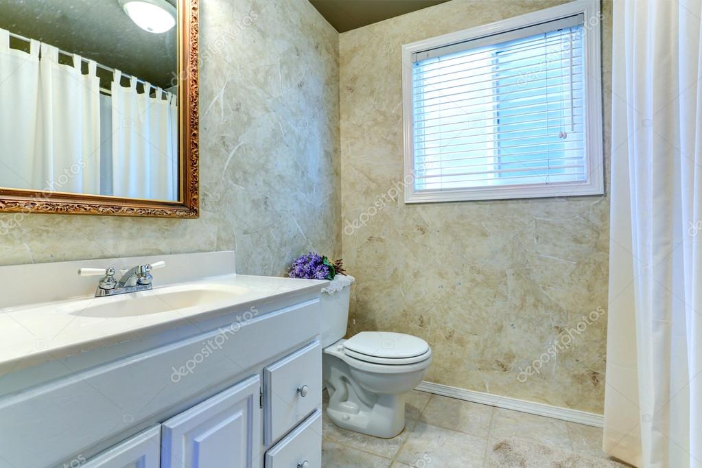 Classic Bathroom Interior With White Vanity Cabinet Stock Photo