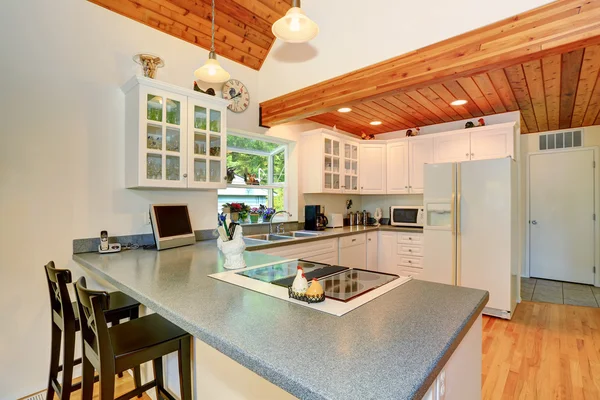 Clássico americano branco cozinha interior com contador de granito para — Fotografia de Stock