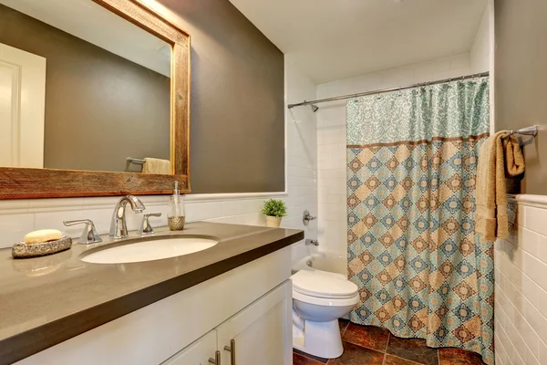 Interior of bathroom . Grey walls with white tile wall trim — Stock Photo, Image