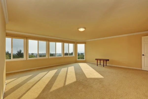 Chambre vide aux couleurs beige et jaune avec tapis au sol — Photo