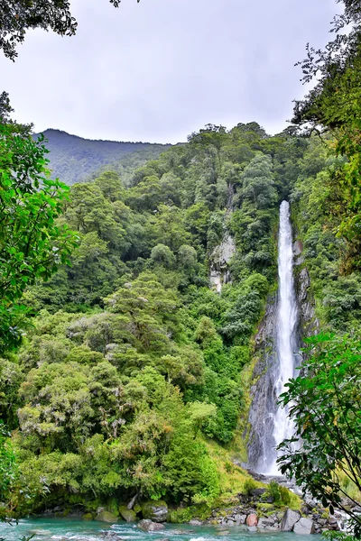 Cascata nella foresta nel Westland National Park, Nuova Zelanda — Foto Stock