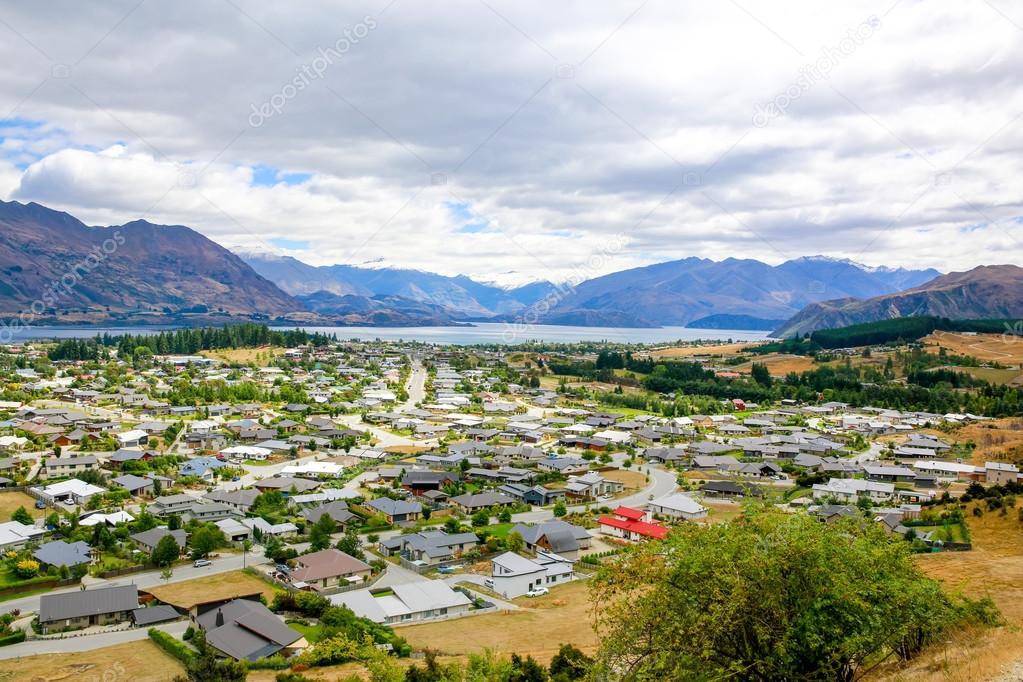 Panoramic view of lake Wanaka town. New Zealand
