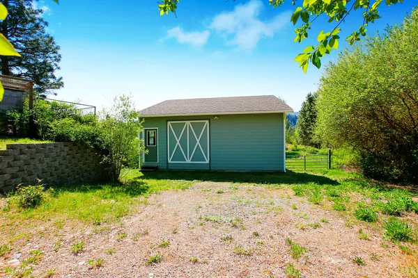 Blue shed in the back yard. — Stock Photo, Image