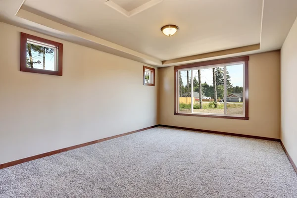 Intérieur de la chambre vide avec des murs de ton crémeux et le plancher de tapis — Photo