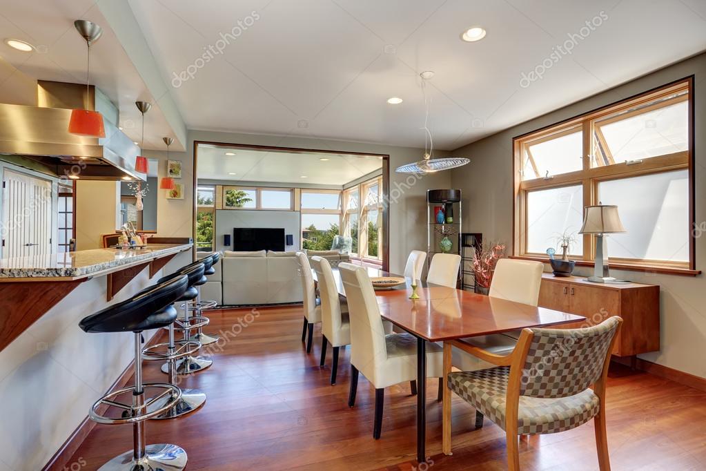 Large Wooden Dining Table With White Chairs In Cozy House Stock Photo C Iriana88w 124212472