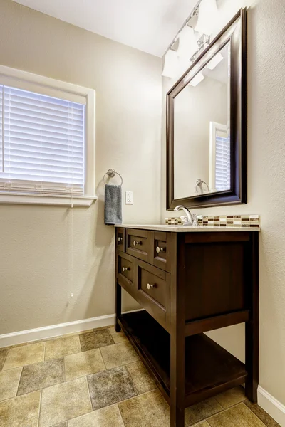 Bathroom vanity cabinet with drawers and mirror — Stock Photo, Image
