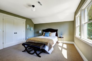 yeşil duvar ve tonozlu tavan yatak odası